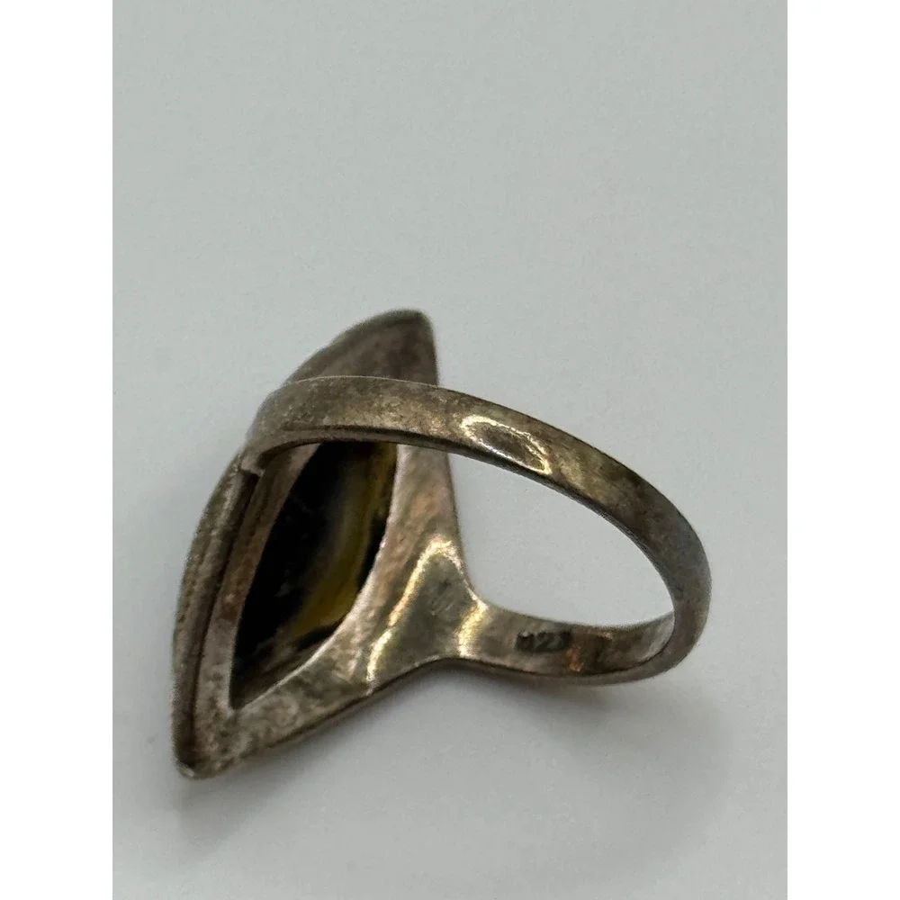 Sterling Silver Onyx Marcasite Ring Size 6.75